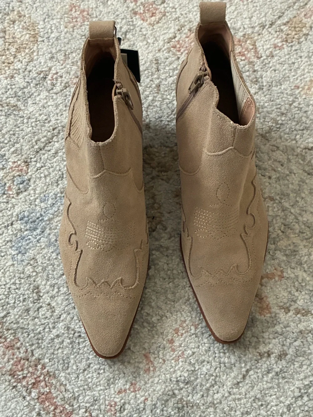 NWT-Zara Beige Suede Western Ankle Booties-Size 6.5 - Picture 5 of 10
